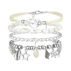 OIDEA Boho Beach Anklets Set for Women, Adjustable Shell Starfish Layered Ankle Bracelets Summer Hawaiian Waterproof Foot Jewelry