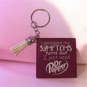Handmade Dr Pepper Keychain with Tassel and Fun Quote I googled my symptoms turns out I just need Dr Pepper