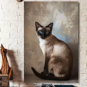 Elegant Siamese Cat Canvas Art Print - Unframed Modern Wall Decor for Living Room, Bedroom, Studio, Hallway - High-Quality Canvas Material, Ready to Hang - For Cat Lovers - Perfect for Home Decor Ornaments Decoration Artistic Photo
