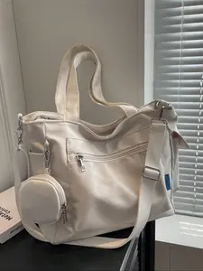 Women's Two-Piece Fashion Solid Color Multi-Compartment Crossbody Tote Bag Set, Stylish Casual Handbag for Daily Use & Travel Essentials