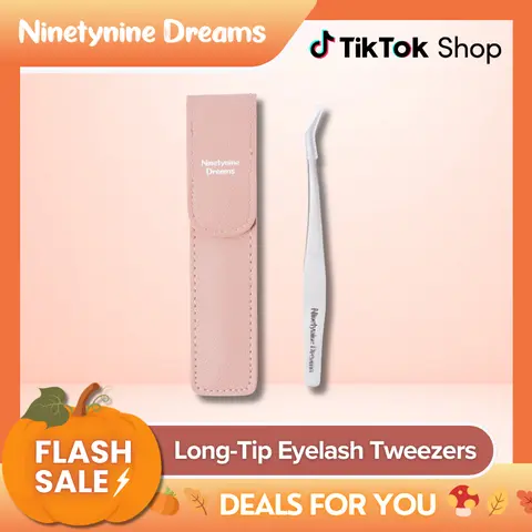 Ninetynine Dreams Eyelash Tweezers | Long-Tip Professional Lash Applicator Tool — Fine Precision Grip for Cluster & Strip Lashes, Stainless Steel, Includes Tweezers Pouch for Safe Storage, Easy Control Eyelash Application Makeup Essential Tool