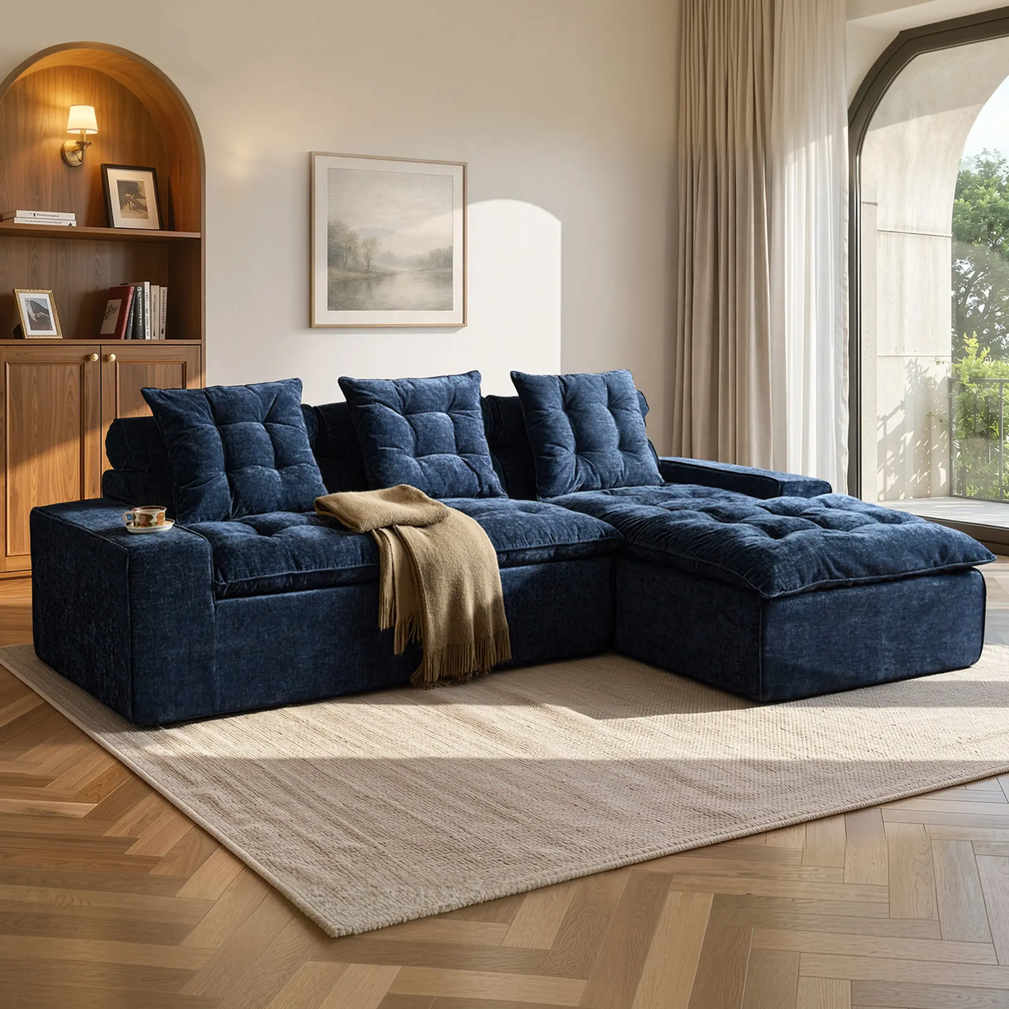 ALLWEX 106" Oversized Modular Chenille Cloud Couch, 3 Seat Sectional Sofa with Double Chaise, Deep Seat L Shaped Lounge Sofa with Plush Cushions, No Assembly Required, Modern Comfy Couch for Living Room & Apartment