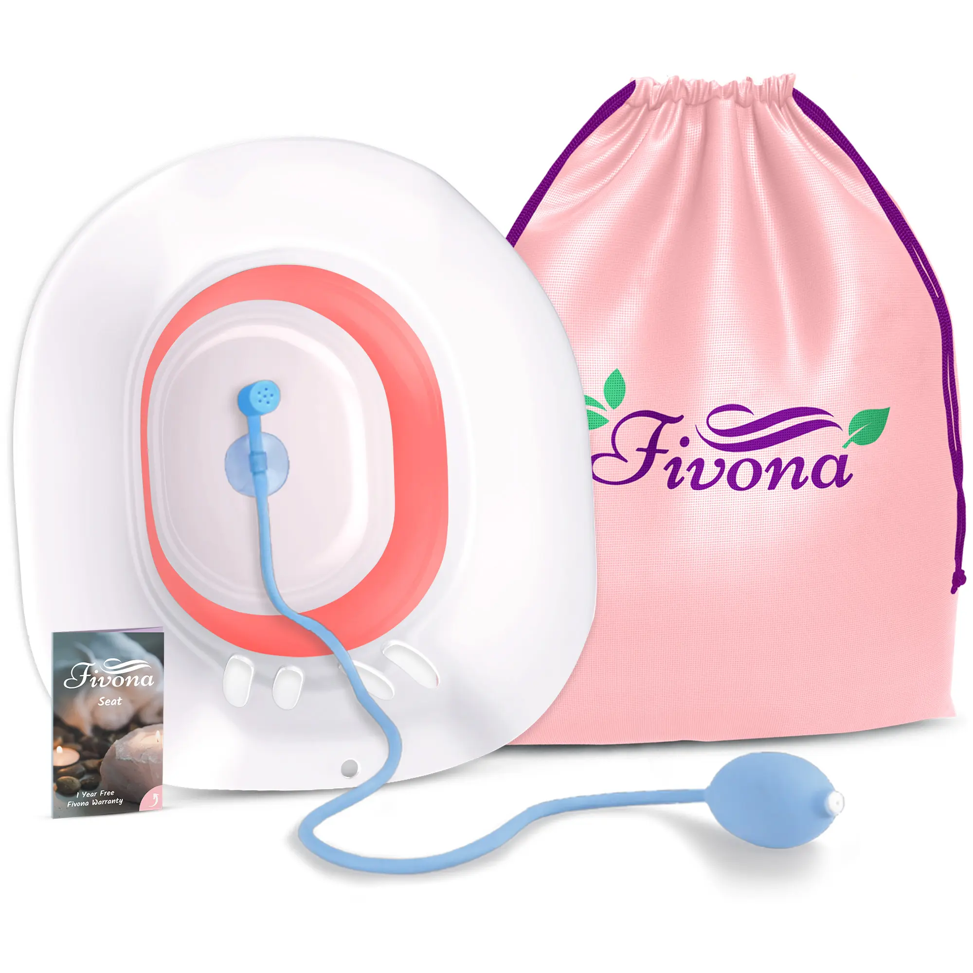 Fivona BPA-Free Toilet Seat Sitz Bath - Massage Hand Flusher, Portable Bidet, Yoni Steaming Kit with Expandable Fold, Easy Fold & Store, Fits Most Toilets for Adult Users, Bidet Daily Clean, Hemorrhoid Relief, Postpartum Care