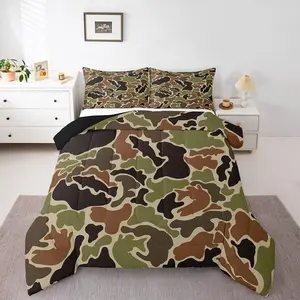 Camo Fish Bedding Set Full Size Kids Fish Hunting Comforter Set for Boys Girls Teens Green Brown Black Duvet Quilt Breathable Soft Lightweight Microfiber Fish Hunter Room Decor