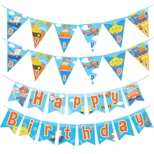 Blippi Birthday Banner & Pennants Kit Vehicle - Blippi Party Supplies