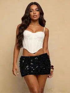 Women's Feather Sequin Slim Fit Skirt, Sexy Fashion Half Body Short Dress, Perfect for Valentine's Day Christmas Music Festivals Parties