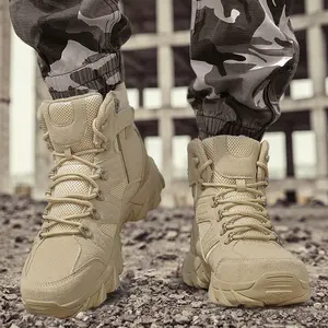 5.AA Male High-top Hiking Tactical Shoes, Fashionable Non-slip Wear-resistant Lightweight Breathable Outdoor Off-road Boots, Desert Jungle Style, Suitable for Camping, Hiking, Adventure Activities, Sporty Hiking Shoes