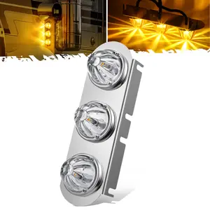 Partsam 1Pcs Radius-Style 14" Front Air Cleaner Bracket with 3Pcs Glass Watermelon Lights for Peterbilt Kenworth Peterbilt, Clear Lens, Manufacturer Warranty