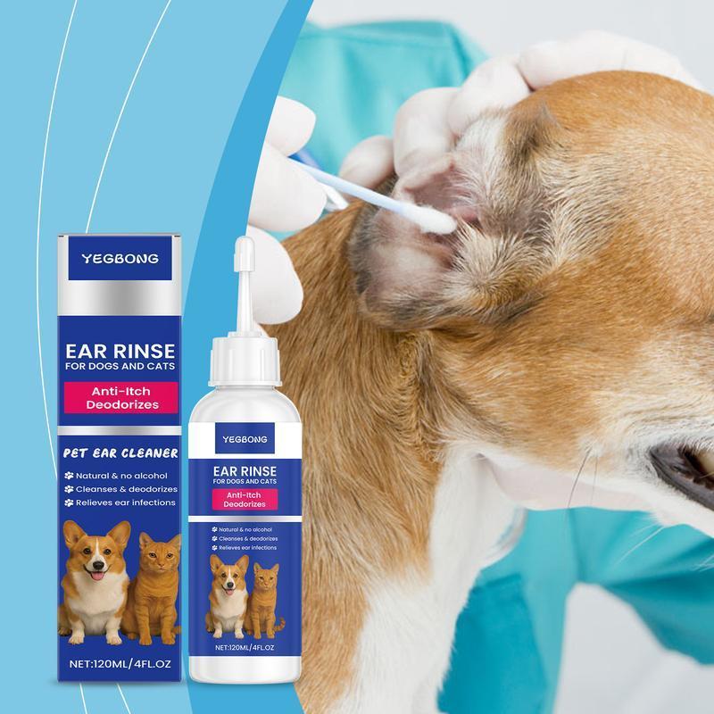 Ear Cleaner for Dogs & Cats – Honeysuckle Itch & Odor Relief, 120ml Bendy-Tip Drops and Swabs Pets