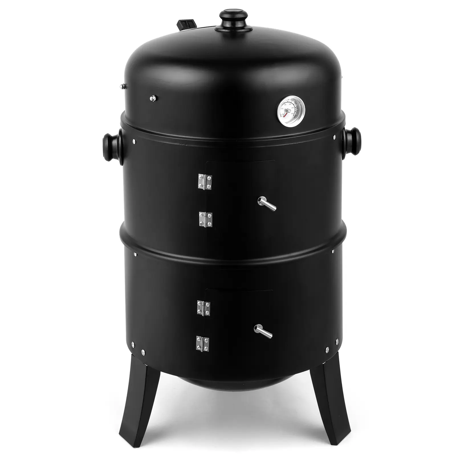 Portable Outdoor Smoker Charcoal Grill, Multipurpose Iron BBQ Grill with Built-in Thermometer & Adjustable Air Vent, Detachable Camping Barbecue Grill for Backyard, Beach, Party Cooking, Black 31×16×19 Inch