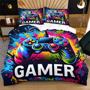 Game Controller Pattern Bedding Set, Perfect for Kids' Bedroom Decor, Ideal Birthday Gift for Gamers, Includes 1 Fitted Sheet and Pillowcases