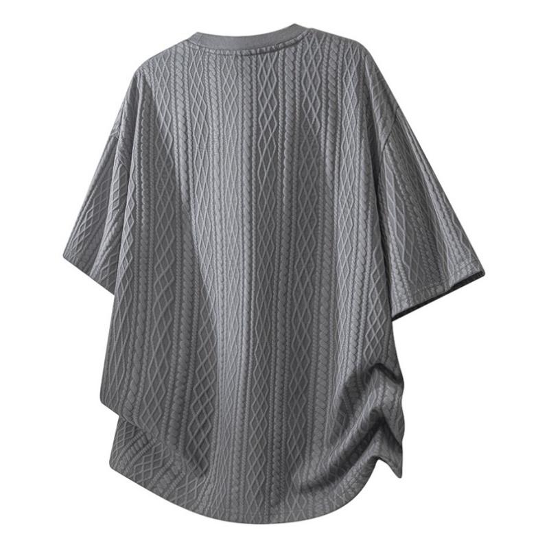 Men’s casual knit-texture T-shirt, summer loose-fit crew neck short-sleeve top, oversized streetwear tee for everyday wear