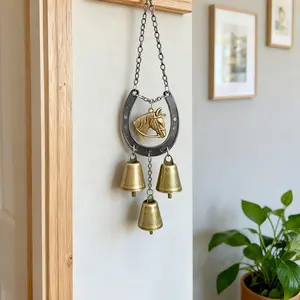 Vintage Lucky Horseshoe Hanging Ornament, Love Bell Wind Chime Wall Decor, Garden Courtyard Room Vintage Good Luck Gift, Outdoor Decor