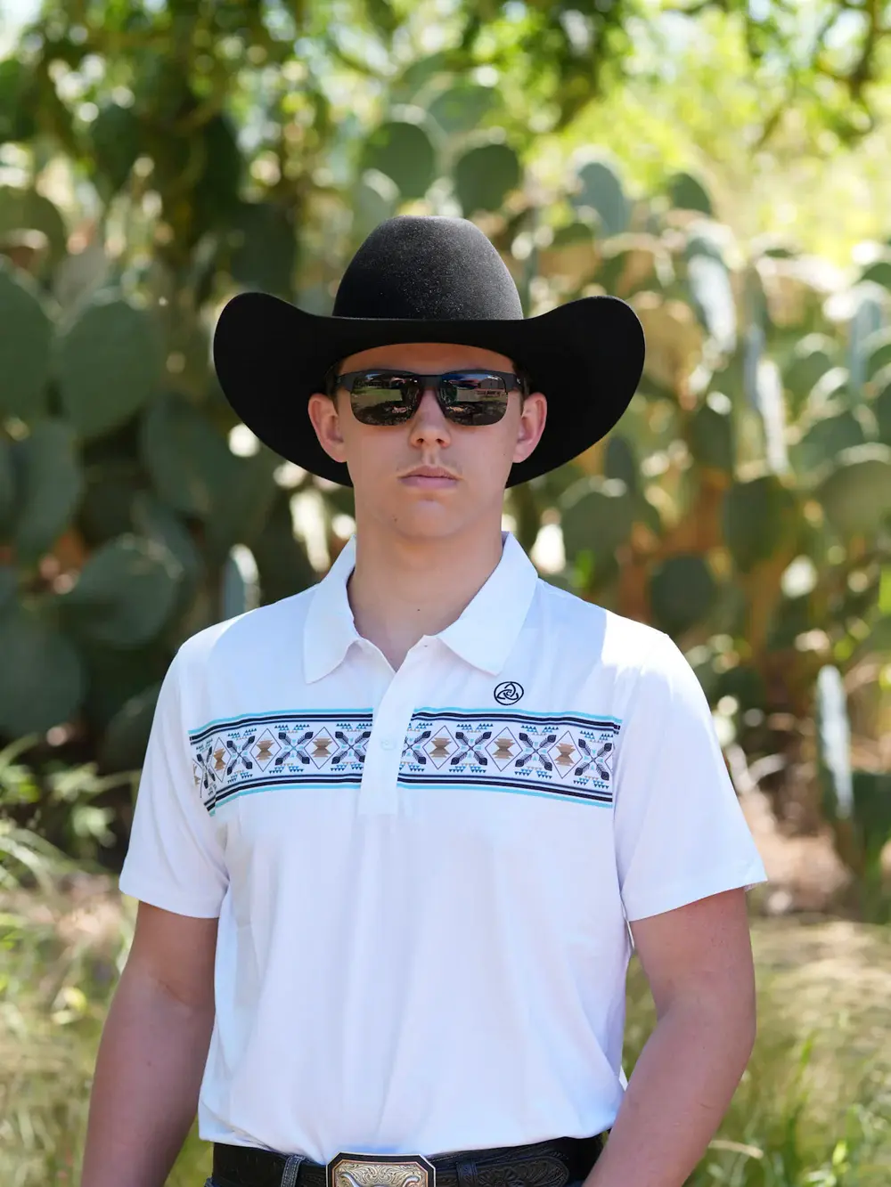 CueroLine Western - Men's White Feather Aztec Performance Polo Menswear Top Outdoor Polyester Casual Fabric