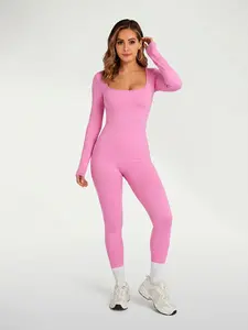 Women's Well Fit Romper, Casual Stretchy Backless Design, Comfortable Fashion Slimming Outdoor Sports, Graduation Season Knit Long Sleeve