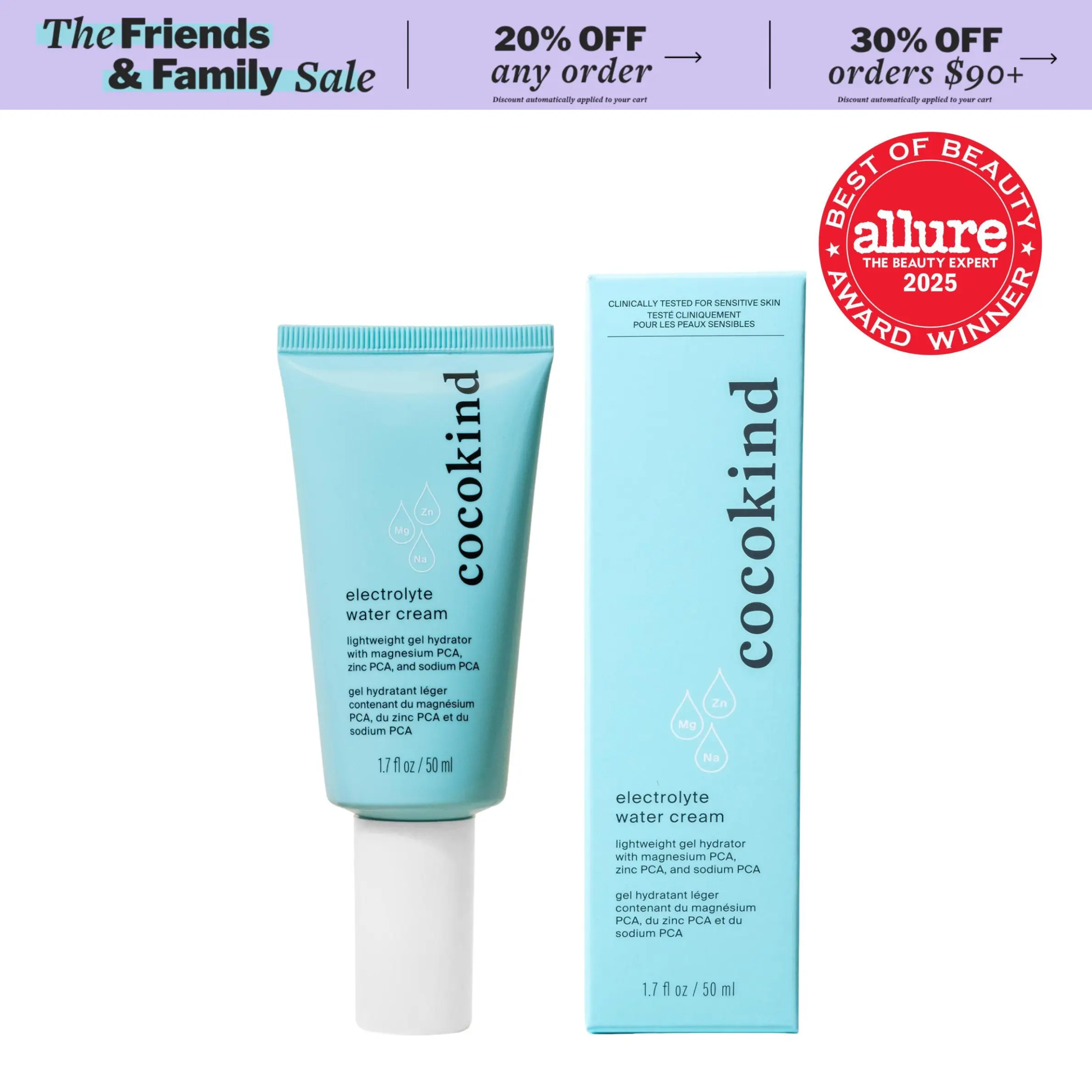 [cocokind] Electrolyte Water Cream | Lightweight Hydrating Face Moisturizer | Sensitive Skin-Friendly