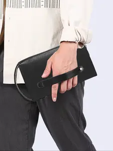 Men's Black PU Clutch Bag - Password Lock Design with Wrist Strap | 12 Card Slots & 4 Cash Compartments, Large Capacity for Phone & Daily Essentials | Stylish Business & Daily Accessory Wallet Clutch