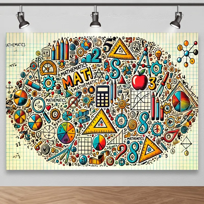 Durable Soft Texture Math Classroom Photo Backdrop - Indoor Synthetic Polyester Decor with Geometric Prints, Glam Symbols, Calculations, Photographic Images for Classroom Settings, Educational Parties