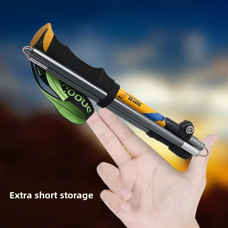 2025 New Aluminum Alloy Outdoor Telescopic Hiking Stick Carbon Fiber Walking Stick Children's Folding Walking Stick Professional Hiking Equipment Supplies Off-Road Adventure Wilderness Survival Carbon Fiber household essential