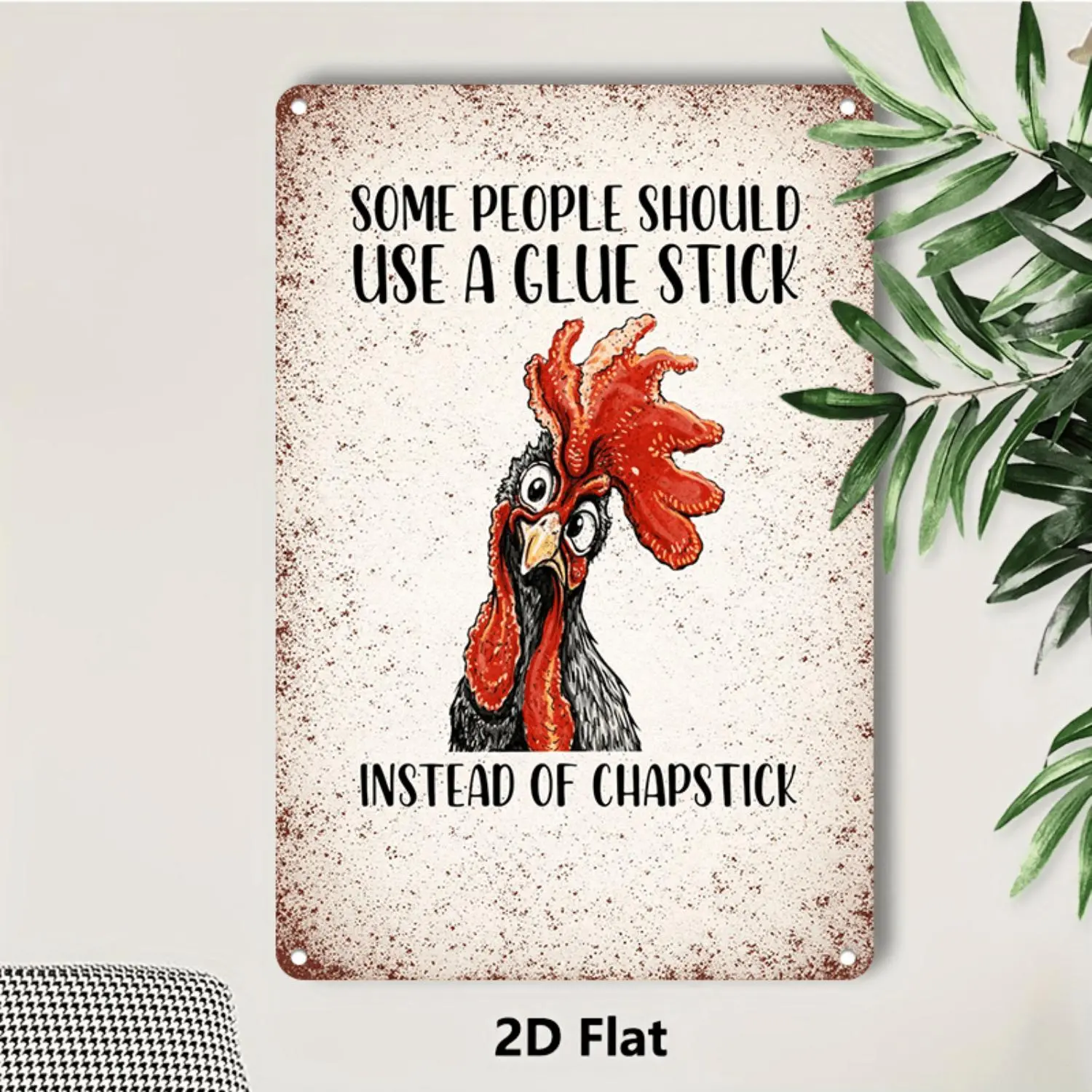 1pc Funny Chicken Tinplate Painting Wall Art - 2D Flat Home Decor, 1-Piece Bedroom Decor Plaque & Ornament for Living Room, Farmhouse Holiday Gift for Him or Her, One-Piece