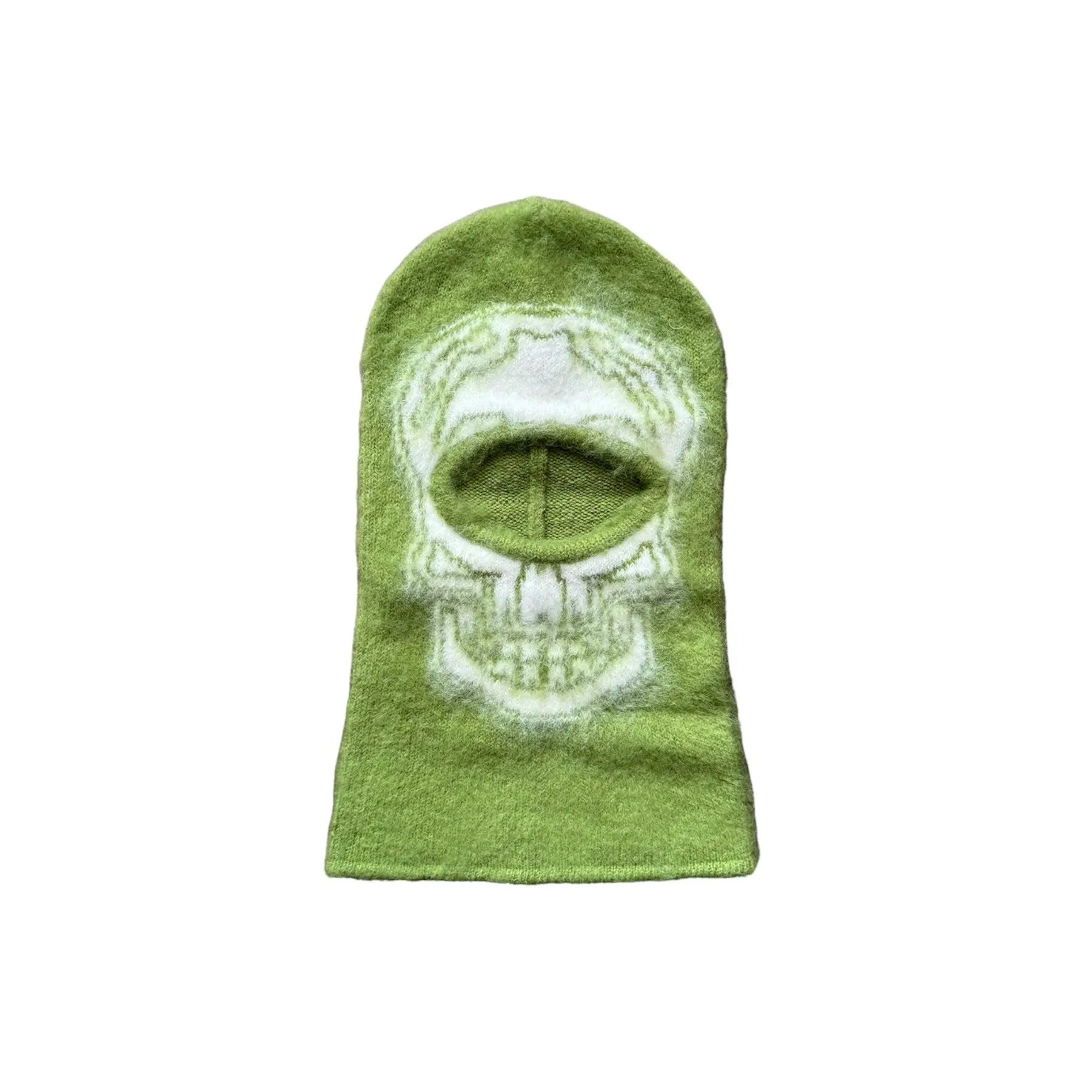 Olive Green Mohair Balaclava with Skull Design, Versatile Use, Comfortable Fit, Ideal for Outdoor Activities