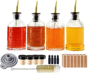 Syrup Dispenser Bottles Set, 4 Pack 7 OZ Bottles With Metal Pour Spout and Labels for Syrups