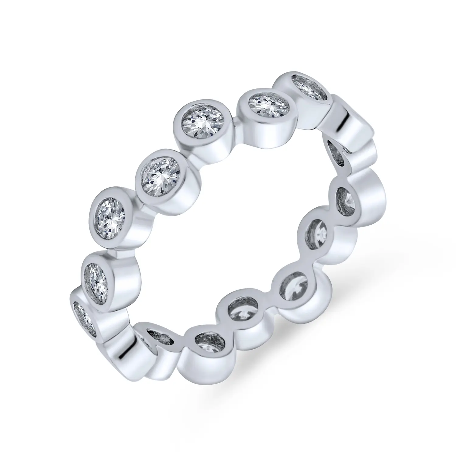 Bubble Circle Zig Zag CZ Eternity Band Ring .925 Sterling Silver Stackable