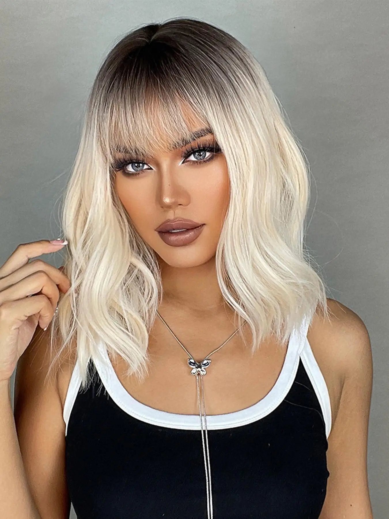 16 Inch Ombre Long Curly Wigs For Women, Natural Looking Gorgeous Fluffy Wigs With Bangs, Easy to Wear Synthetic Wigs For Party, Daily Use