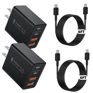 4Pcs 40W Fast Charger with 6FT USBC to Type C Cable*2, 4-in-1 charger block for iPhone 17/17 Plus/17 Pro Max, 16/15/14/13/12/11/Mini/XS/X/iPad Galaxy Pixel and More Mobile Smartphone,Game Controller,ipad, iWatch & AirPods Series