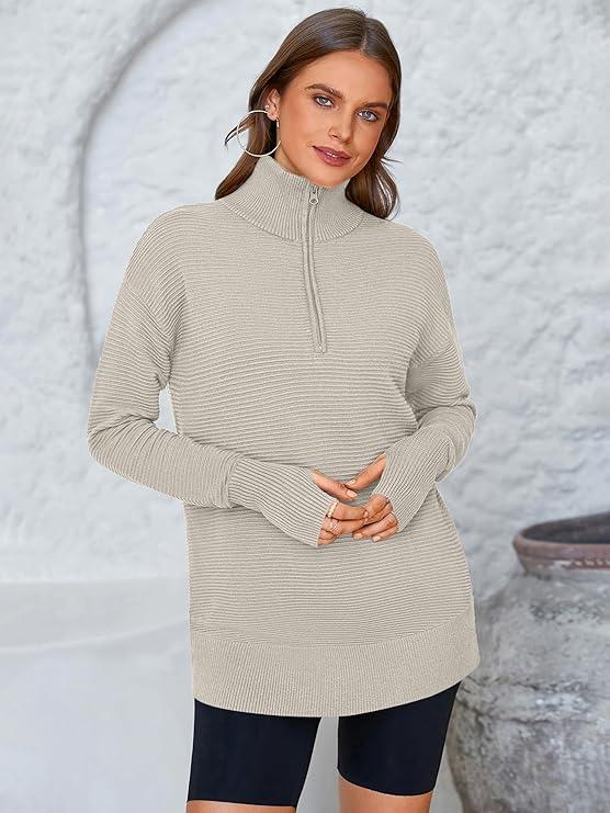 PRETTYGARDEN Women's Long Sleeve Quarter Zip Pullover Sweater Casual Loose V Neck Collared Ribbed Knit Jumper Tops Thumb Hole Cozy Ribbed Knit Soft Warm Trendy Colors for Every Season PRETTYGARDEN Women's Long Sleeve Quarter Zip Pullover Sweater Casual Loose V Neck Collared Ribbed Knit Jumper Tops Thumb Hole Cozy Ribbed Knit Soft Warm Trendy Colors for Every Season