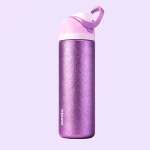 [2026 Edition] Owala Purple Glitter Insulated Water Bottle 32oz with Straw Lid, Leak-Proof Stainless Steel Travel Cup with Handle for School, Office, Gym