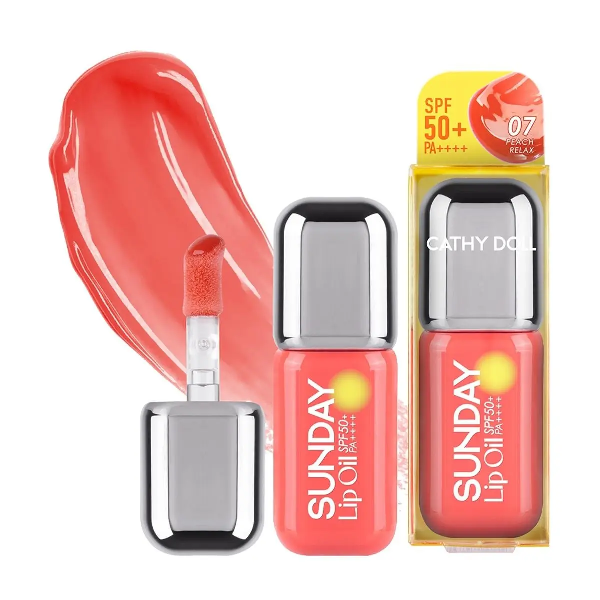 Cathy Doll Tinted Lip Oil SPF50+ PA++++, Anti-Aging, Soothing, Hydrating, Coral Friendly, 3.5g - Shade #07 Peach Relax (Ling's Favorite)