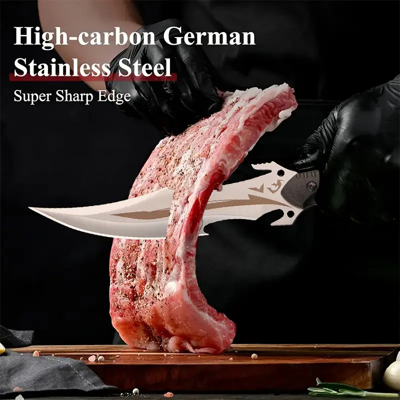 High carbon steel boning knife, kitchen chef's knife, meat cleaver, barbecue knife, professional cutting knife, with sheath, suitable for home, outdoo
