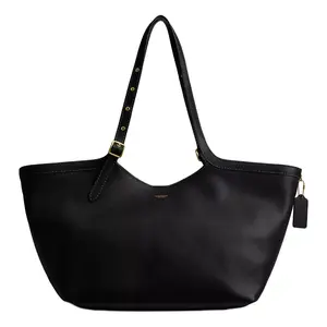 COACH Gramercy 35 Logo Charm Magnetic Closure Grain Leather Tote Bag for Women in Black