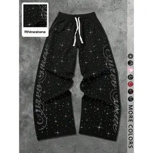 Neutral rhinestone starry sky sports pants, street fashion, stylish and simple design, very suitable for hip-hop, rap, gym, outdoor activitiesRAIMENTRY