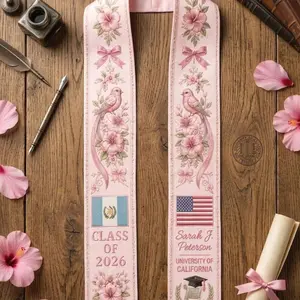 Pink Guatemala USA Graduation Stole 2026 Custom Coquette Grad Print Sash Personalized Hispanic Heritage Graduation Stole