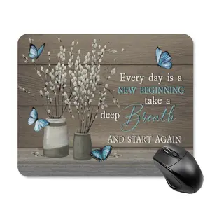 Butterfly & Flower & Letter Pattern Mouse Pad, Rectangle Gaming Mouse Pad, Anti-skid Office Desk Keyboard Mat for Home Office