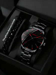 2Pcs Men's Quartz Watch Set, Analog Display, Zinc Alloy Case, Mineral Glass Dial, Buckle Closure, Perfect Gift for All Seasons, Business Fashion Watches