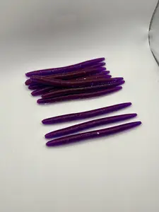 Soft Plastic Fishing Worm - June Bug Purple 5in Worm - 8 Pack