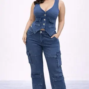 Baggy Cargo Jeans - Medium Blue Wash