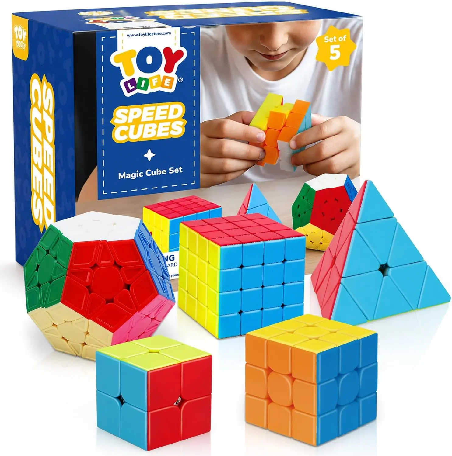 TOY LIFE Speed Cube Set, Speed Cube Set of 2x2 3x3 4x4 Megaminx and Pyramid Cube Smoothly Stickerless Magic Cubes Collection for Kids & Adults,Toys for Kids Boys Girls,Birthday Gifts.