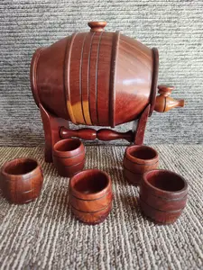 Vintage Wood Barrel Keg Decanter Set 5 Wooden Shot Rustic Barware Decoration