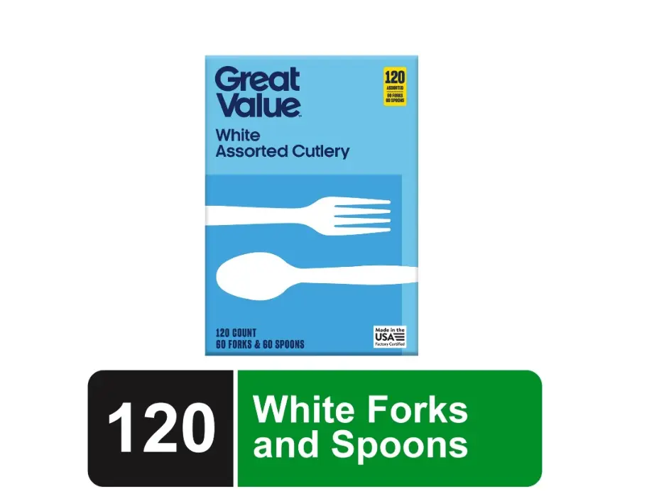 Everyday Disposable Plastic Forks and Spoons, White, 120 Count, 60 Forks and 60 Spoons