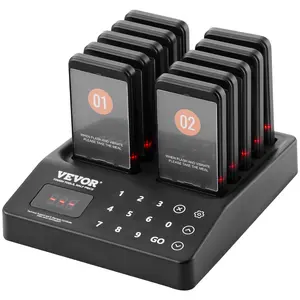 VEVOR Restaurant Pager System,  Wireless 400m Long Range Lineup Waiting Queue Signal, Guest Customer Calling Beepers with Vibration & Flashing, 10 Buzzers for Food Truck, Church, Nursery, Hospital