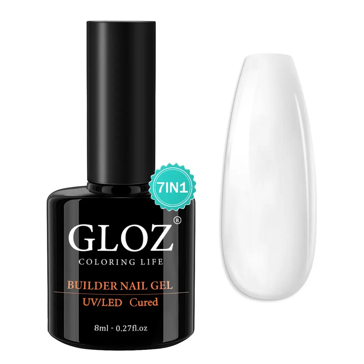 GLOZ 7 in 1 Clear Builder Nail Gel, Nail Strengthening & Apex Building Enhancement Beginner Friendly for Beginners & DIY Salon Manicure, Nail Art, Requires LED & UV Lamp, Uv Light Gel, Builder Gel Nails