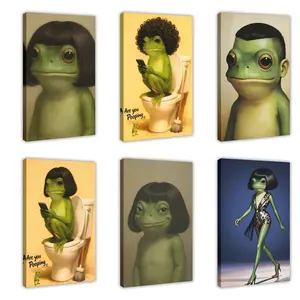 Funny Frog Poster Unique Artwork Featuring Frog Characters in Various Outfits and Poses for Home Decor Ideal for Living Rooms Bedrooms or Any Area That Needs a Bit of Charm
