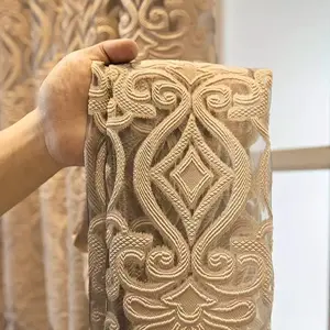 1pc Elegant Geometric Embroidered Voile Curtain, Hollow Out Design, Perfect for Living Room & Bedroom Windows, High-Quality Fabric, Home Decoration Curtain