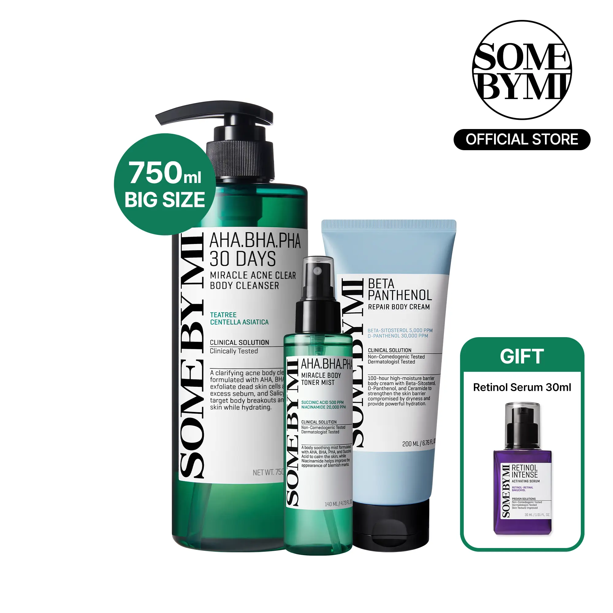 Full Body Miracle Repair Set - Korean Skincare - 3-Step Body Care Set For Body Acne, Hyperpigmentation, Salicylic Acid, Centella & Clarifying Care