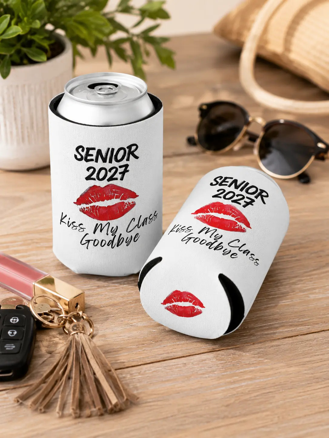 Senior 2027 Kiss My Class Goodbye Can Cooler, Drink Sleeve, Lip Print, Graduation Gift, Grad Party Gift, Graduation Keepsake, Can Cooler