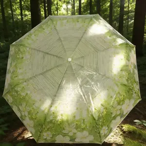 Flower Automatic Folding Transparent Umbrella, PVC Material, Compact and Stylish, Durable and Wind-Resistant, Large Diameter